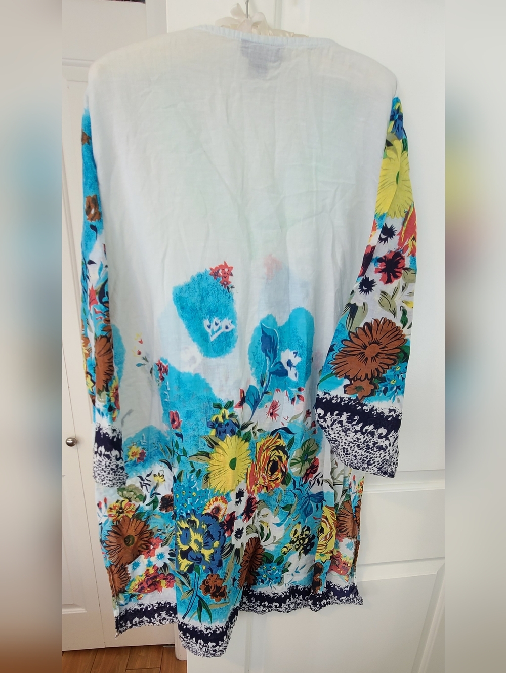 Jackpot Floral Embroidered Cotton Tunic Dress Blue/yellow Size Mama M/L - Picture 2 of 12